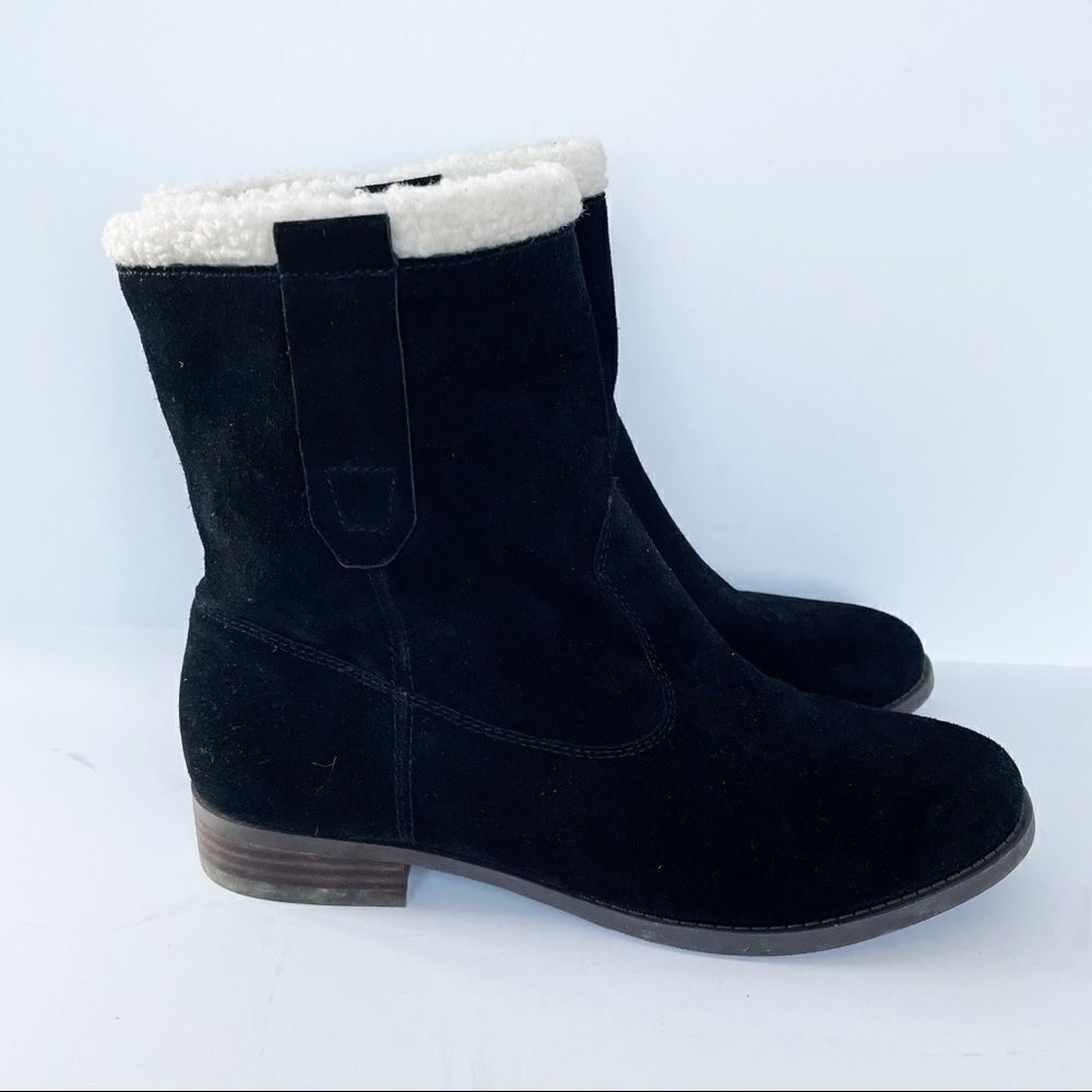 Sole Society Black Faux Suede Flat Boots Women Size 9.5 Lined Almond Toe - Picture 1 of 7